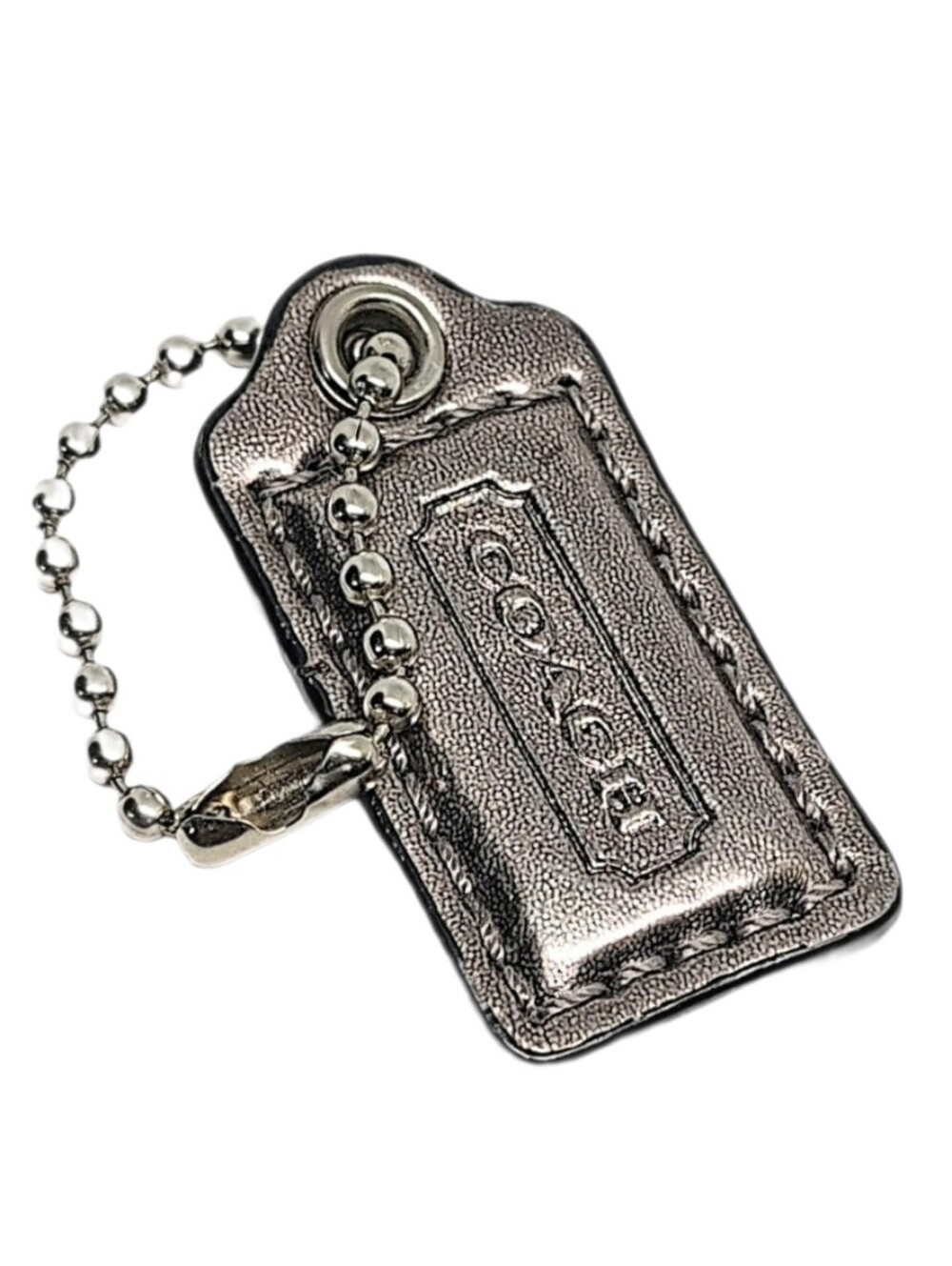 🪞 Y2K Coach 1.5" Metallic Dark Silver Mirrored Mini Charm Hangtag Keychain Fob
